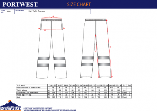 Pantaloni Hi-Vis, galben, L, tall, traffic, Portwest